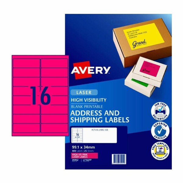 AVERY LaserLb Pnk L7162FP 16Up Pk25