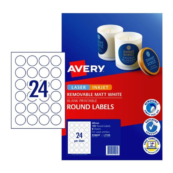 AVERY Label Rd L7129 40mm 24Up Pack of 8