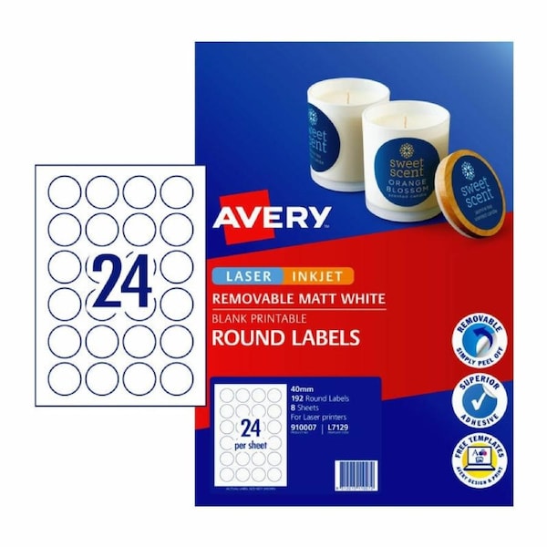 AVERY Label Rd L7129 40mm 24Up Pk8