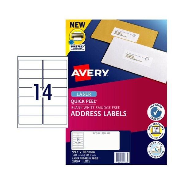 AVERY Laser Label QP L7163 14Up Pack of 100