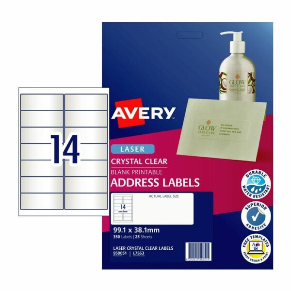 AVERY Laser Label Clear L7563 14Up Pk25