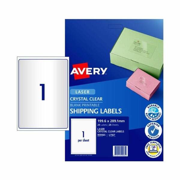 AVERY Laser Label Clear L7567 1Up Pk25