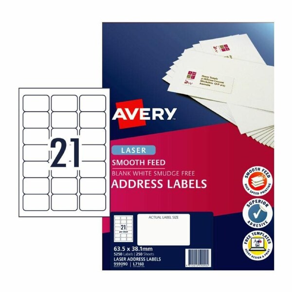AVERY Laser Label L7160 21Up Pk250