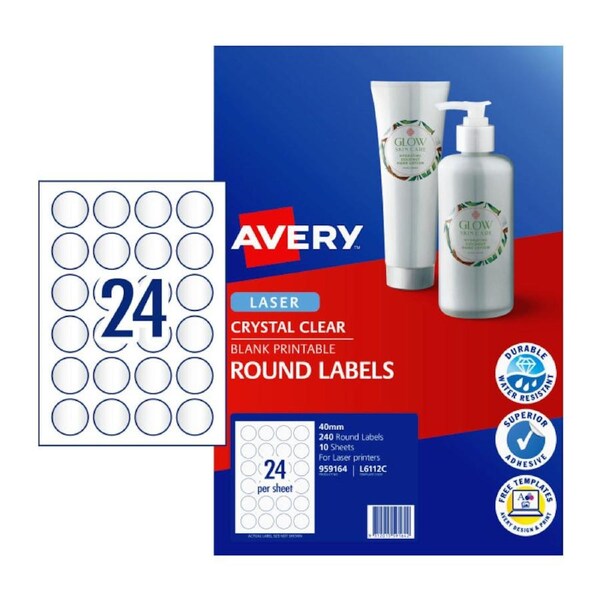 AVERY Laser Label Rd Clear 40mm Pack of 240