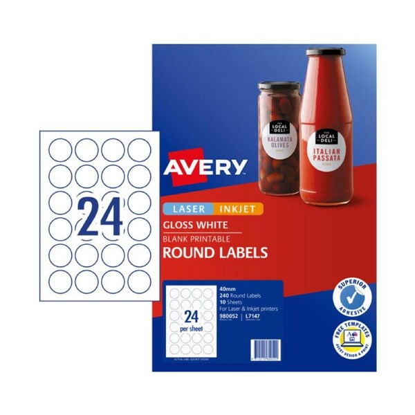 AVERY Label Gls Rd L7147 40mm Pack of 240