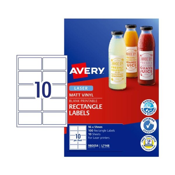 AVERY LaserLabel Rct L7148 10Up Pack of 100