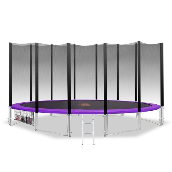 Kahuna 16ft Blizzard Round Spring Trampoline Free Safety Outer Net Pad Mat Ladder Shoe Tidy Purple
