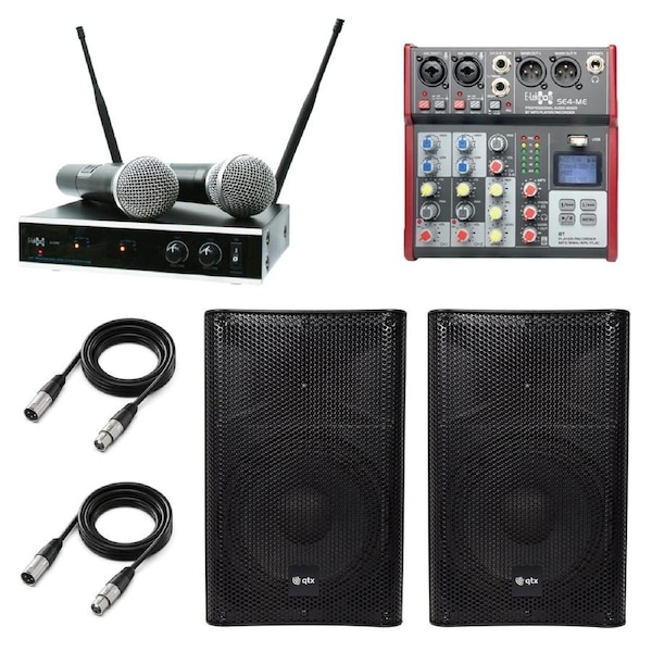 QTX Quest-12AMS 12" PA System - Audio Mixer + UHF Microphons - 1440W