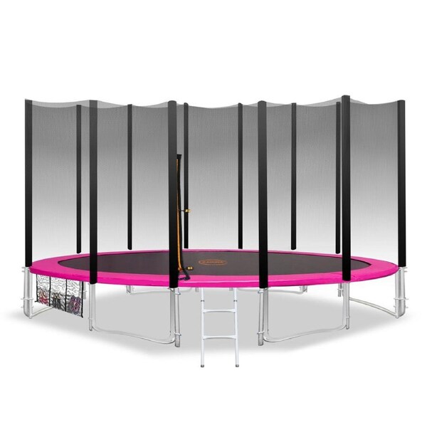 12ft Round Spring Trampoline Free Safety Outer Net+pad+mat+ladder+basketball Set Pink