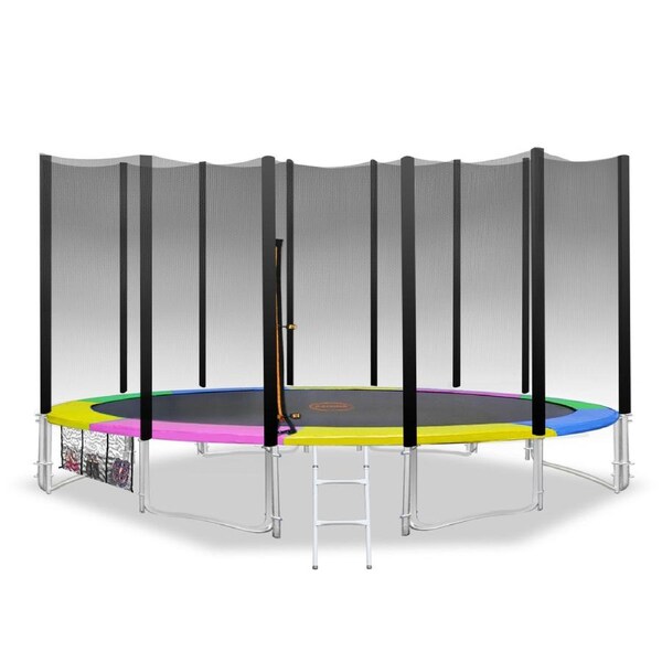 12ft Round Spring Trampoline Free Safety Outer Net Pad Mat Ladder - Rainbow