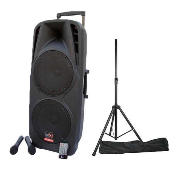 E-lektron Dual 10" inch Portable Speaker Set 600W Mobile PA Sound System Battery Bluetooth with 2 UHF Microphone and stand