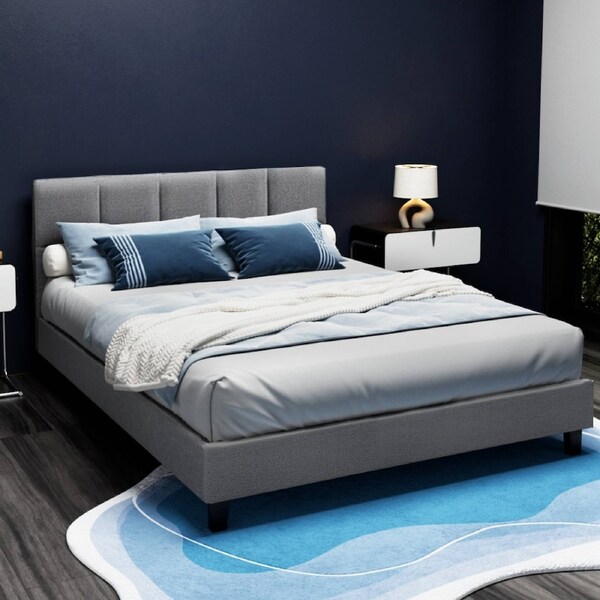 Artiss Bed Frame Checkered Headboard Queen Grey TINO