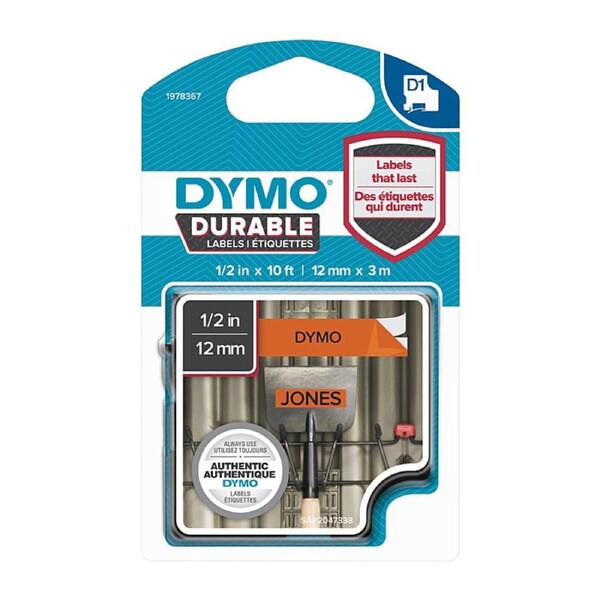 DYMO Durable Tape Black on Orange 12mm x 3m