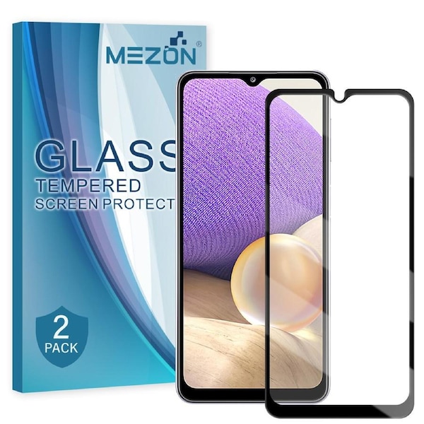 [2 Pack] Full Coverage Samsung Galaxy A32 5G Tempered Glass Crystal Clear Premium 9H HD Screen Protector by MEZON (A32 5G, 9H Full)