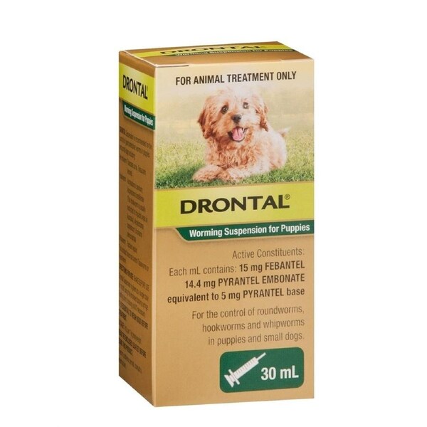 Drontal Suspension Roundworm, Hookworm, and Whipworm Worming Syrup for Puppies - 30ml