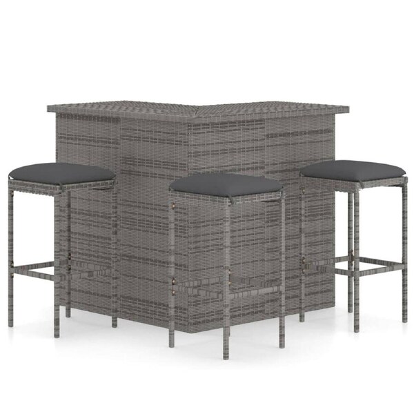 4 Piece Garden Bar Set with Cushions Poly Rattan Grey vidaXL