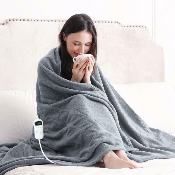 New Smart Heated Throw Rug / Electric Snuggle Blanket Machine Washable Grey