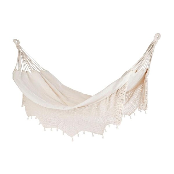Cotton Macrame Hanging Hammock with Crochet Fringe Double 150x200cm Carmen