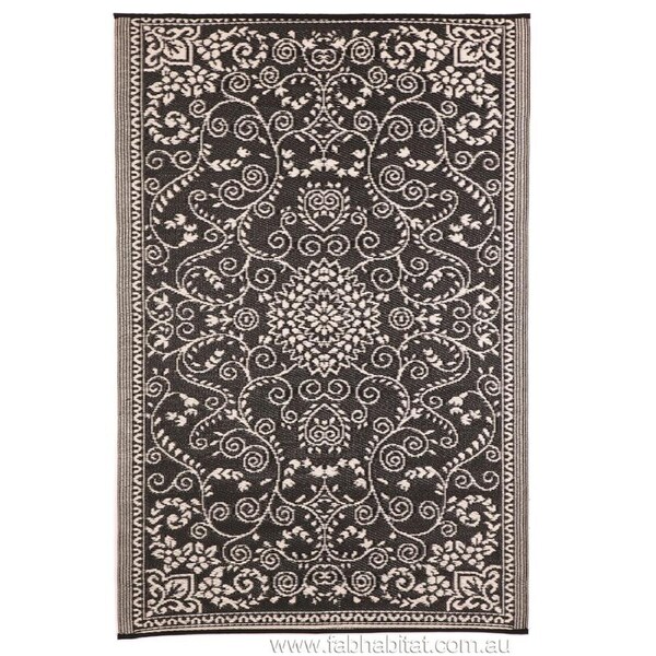 180x270cm Murano Black & Cream Recycled Plastic Outdoor Rug and Mat