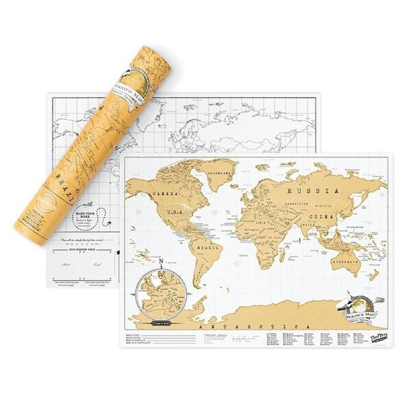 Luckies 42cm Scratch Off Map Travel Edition w/ Foil Hanging Wall Decor White