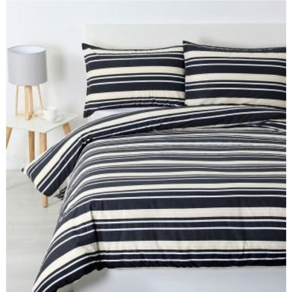 Brighton King Single Charcoal Grey Striped Quilt Cover Set