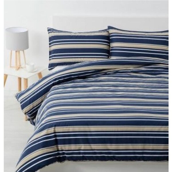 Queen Brighton Navy Blue Striped Quilt Cover Set