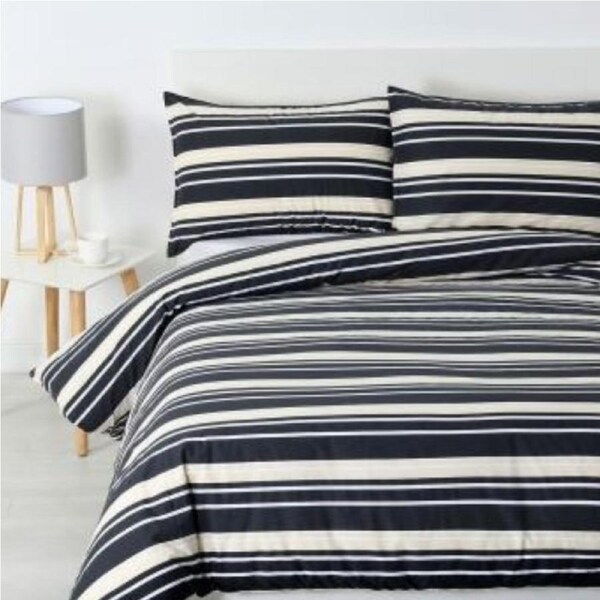 Brighton Queen Charcoal Grey Striped Quilt Cover Set