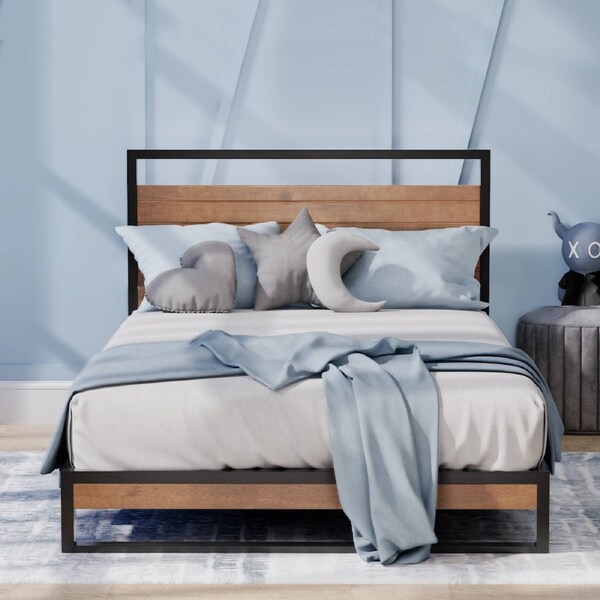 Zinus Single Ironline Metal and Solid Wood Bed Frame Base