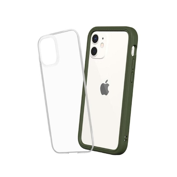 RhinoShield iPhone 12 Mini Case MOD NX with Rim, Button, Frame, Clear Back Plate Camo Green