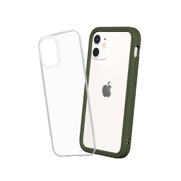 RhinoShield iPhone 12 Mini Case MOD NX with Rim, Button, Frame, Clear Back Plate Camo Green