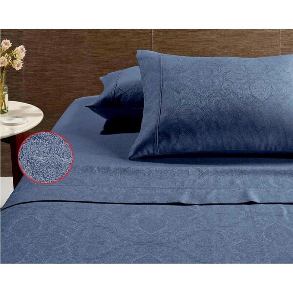 Hotel Jacquard Cotton Rich Sheet Set Navy King