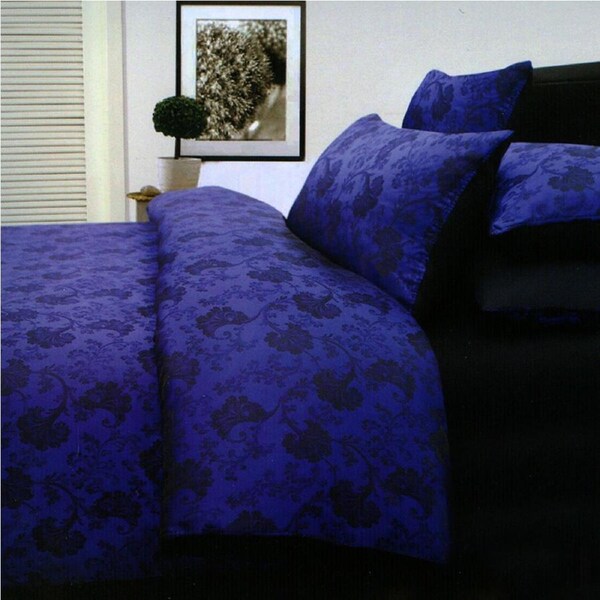 Annabella Reversible Quilt Cover Set Black Blue QUEEN