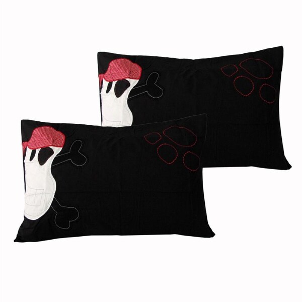 Happy Kids Pair of Funny Bones Standard Pillowcases 48x73 cm - Playful Embroidery, Polyester Cotton