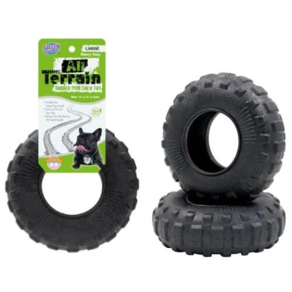 2pc Large Rubber Tyre Dog Chew Toys Durable Interactive Play Teeth Training Ball