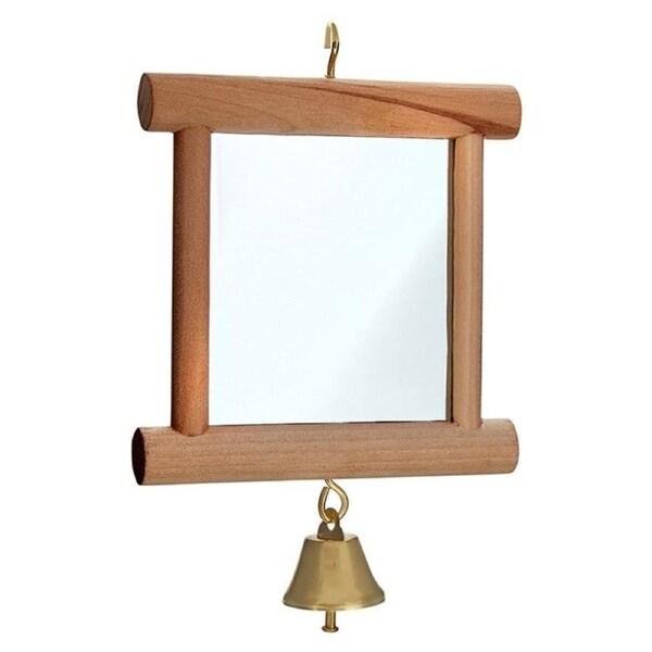 Wooden Framed Mirror With Bell Bird Toy