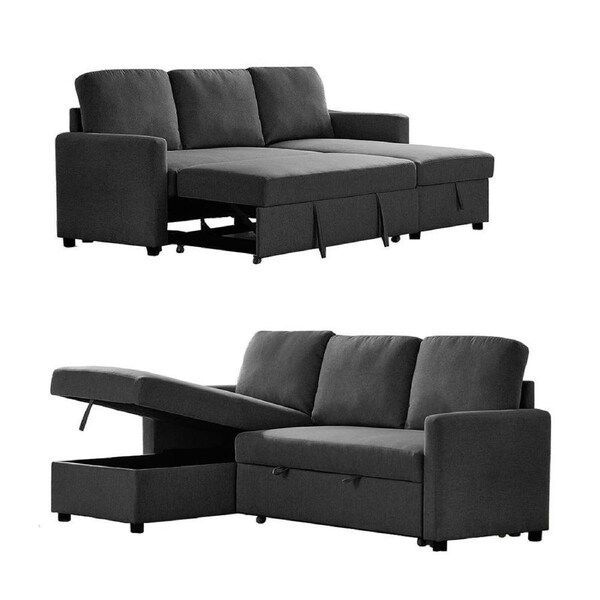 Foret 3 Seater Sofa Bed Modular Corner Pullout Lounge Storage Chaise Fabric Black