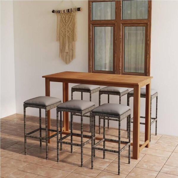7 Piece Garden Bar Set with Cushions Grey vidaXL