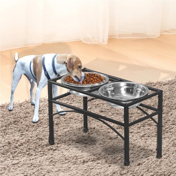 Pawz Dual Elevated Raised Pet Dog Feeder Bowl Stainless-Steel Food Water Stand M