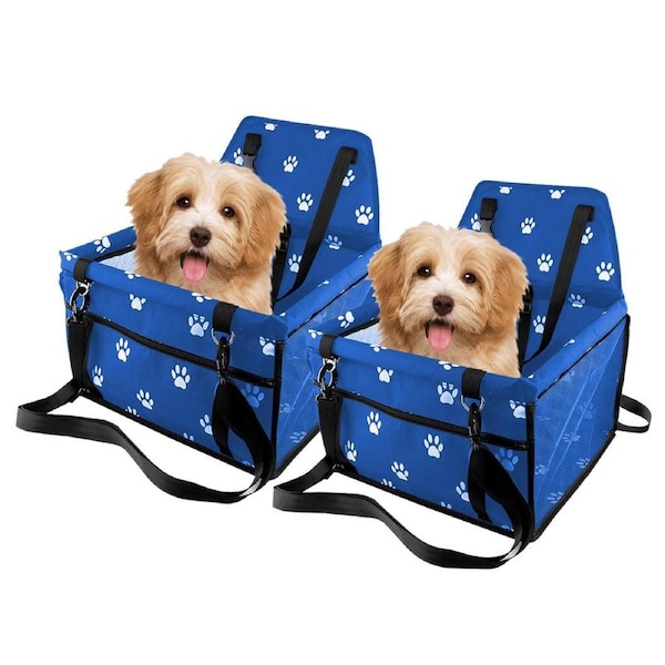 SOGA 2X Waterproof Pet Booster Car Seat Breathable Mesh Safety Travel Portable Dog Carrier Bag Blue