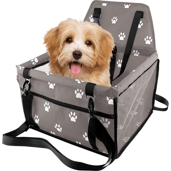 SOGA Waterproof Pet Booster Car Seat Breathable Mesh Safety Travel Portable Dog Carrier Bag Grey
