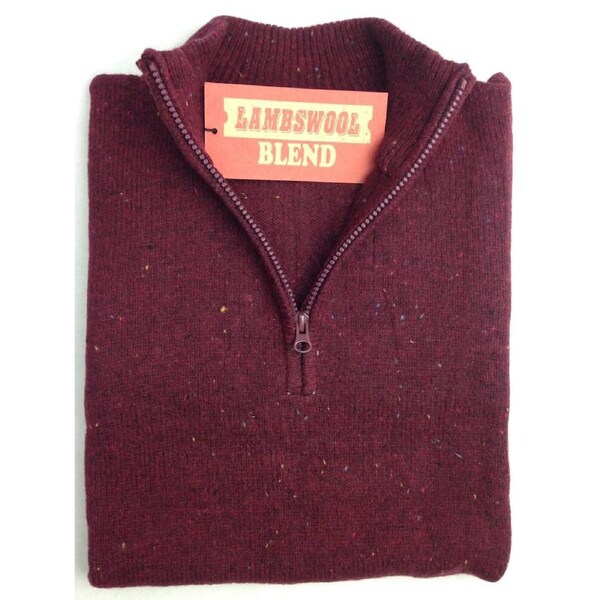 LAMBS WOOL KNIT JUMPER Pullover Mens Sweater Knitted Half Zip Crew Neck S-XXL Half Zip - Deep Red (31) / M