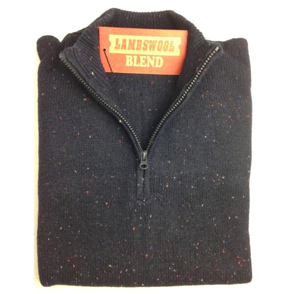 LAMBS WOOL KNIT JUMPER Pullover Mens Sweater Knitted Half Zip Crew Neck S-XXL Half Zip - Navy (49) / S