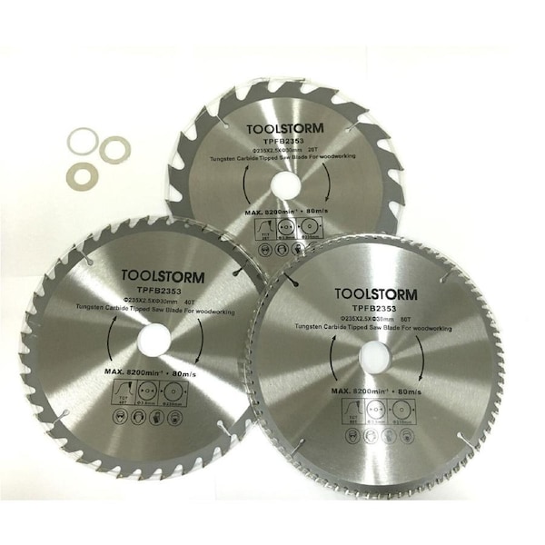 3PC CIRCULAR SAW BLADES 235MM 20T,40T,80T ARBOR 30MM-BUSH25.4/16/10TCT MITRESAW