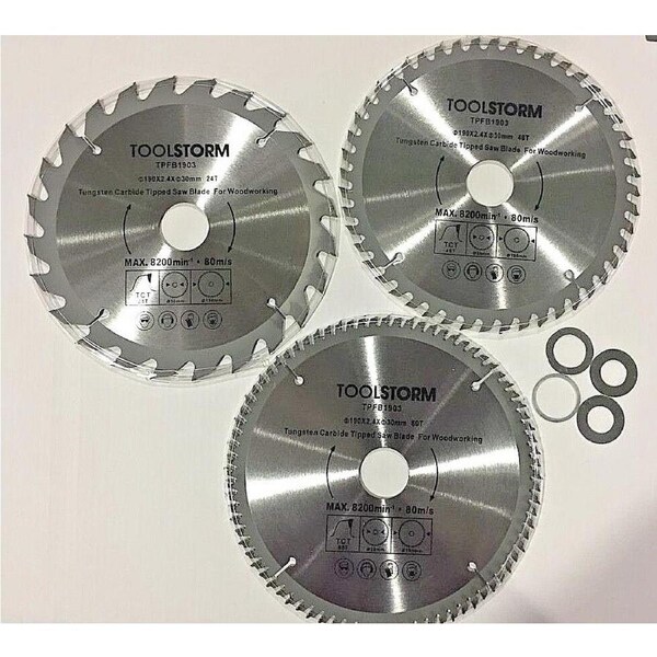 3PC MITRE SAW CIRCULAR SAW BLADE 190MM 24T 48T 80T ARBOR 30/25.4/20/16/15.88mm