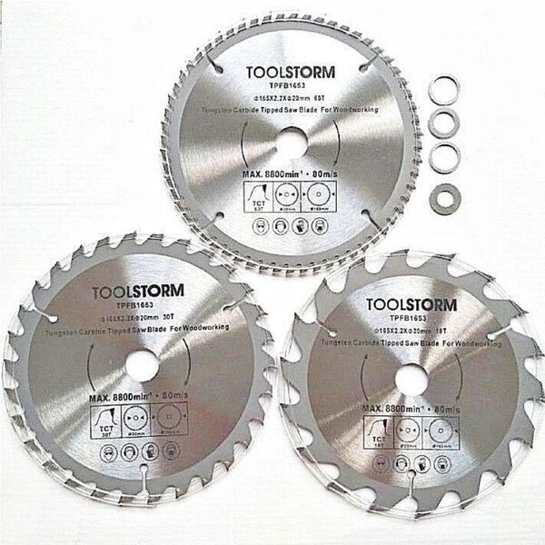 3PC TCT CIRCULAR SAW BLADES 165MM 18T 30T 60T ARBOR 20/16/15.88/12.75/10mm