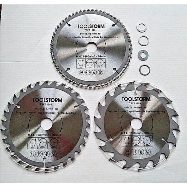 3PC TCT CIRCULAR SAW BLADES 150MM 18T 30T 60T ARBOR 20/16/15.88/12.75/10mm