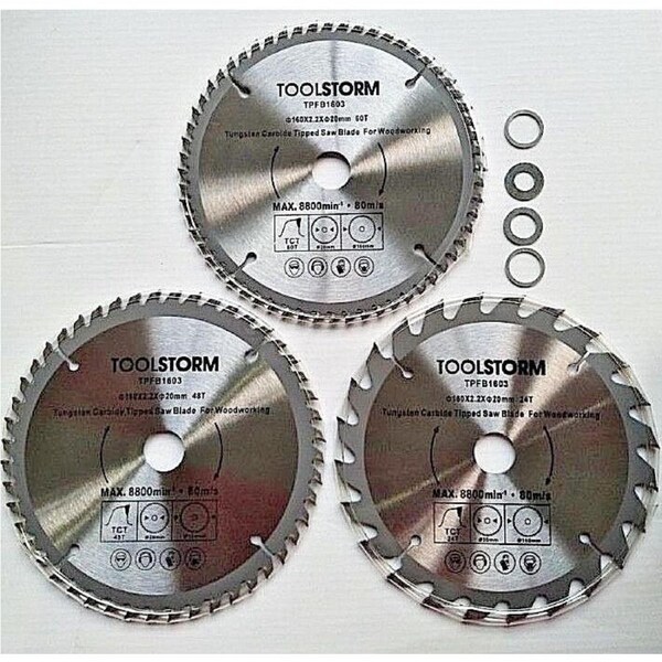 3PC TCT CIRCULAR SAW BLADES 160MM 24T 48T 60T ARBOR 20/16/15.88/12.75/10mm