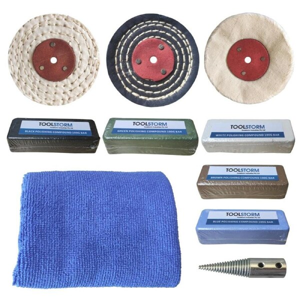 10pc Polishing Kit Buffing Wheel 75mm Compound Metal Fit 3" Bench Grinder