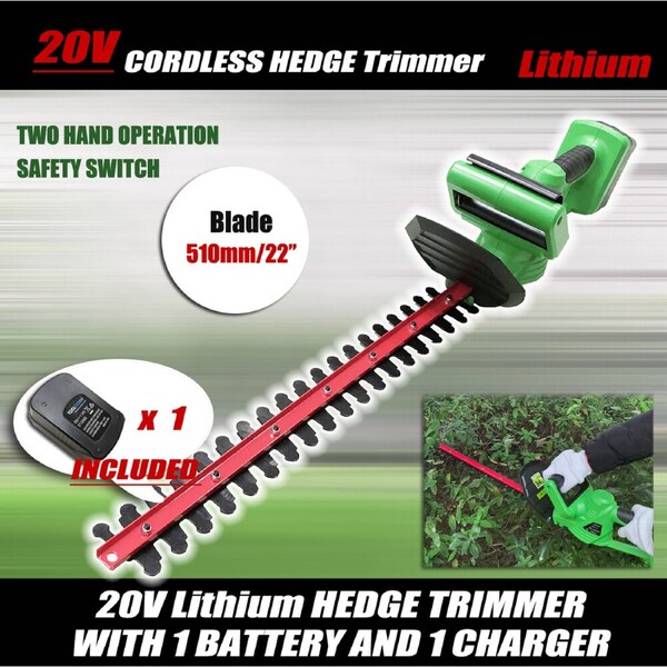 20V Cordless Hedge Trimmer Lithium-Ion Electric Garden Tool 22"/510MM,W/Battery