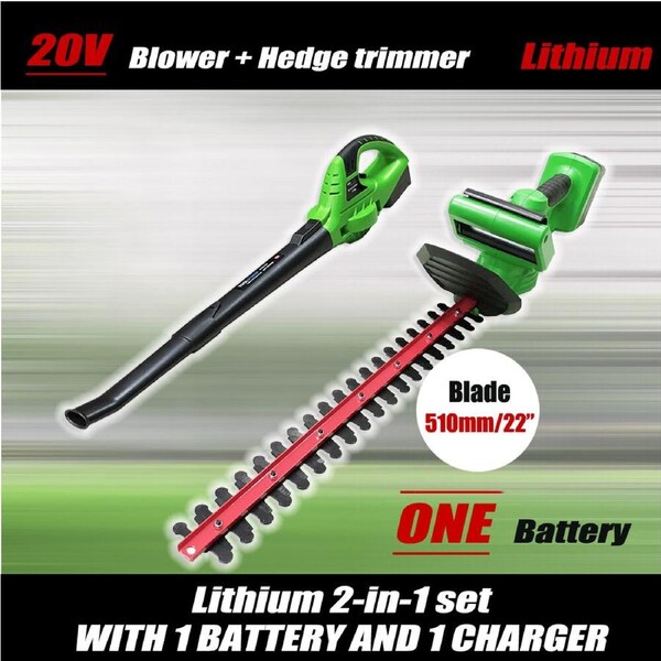 20V Lithium ion Cordless Leaf Blower + Hedge Trimmer 2 Pieces Garden Tool Set